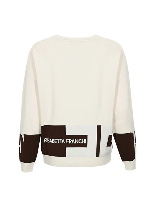 Maglia in viscosa con bande logo lucide Milk/Coffe Elisabetta Franchi | MK01S56E2EG2